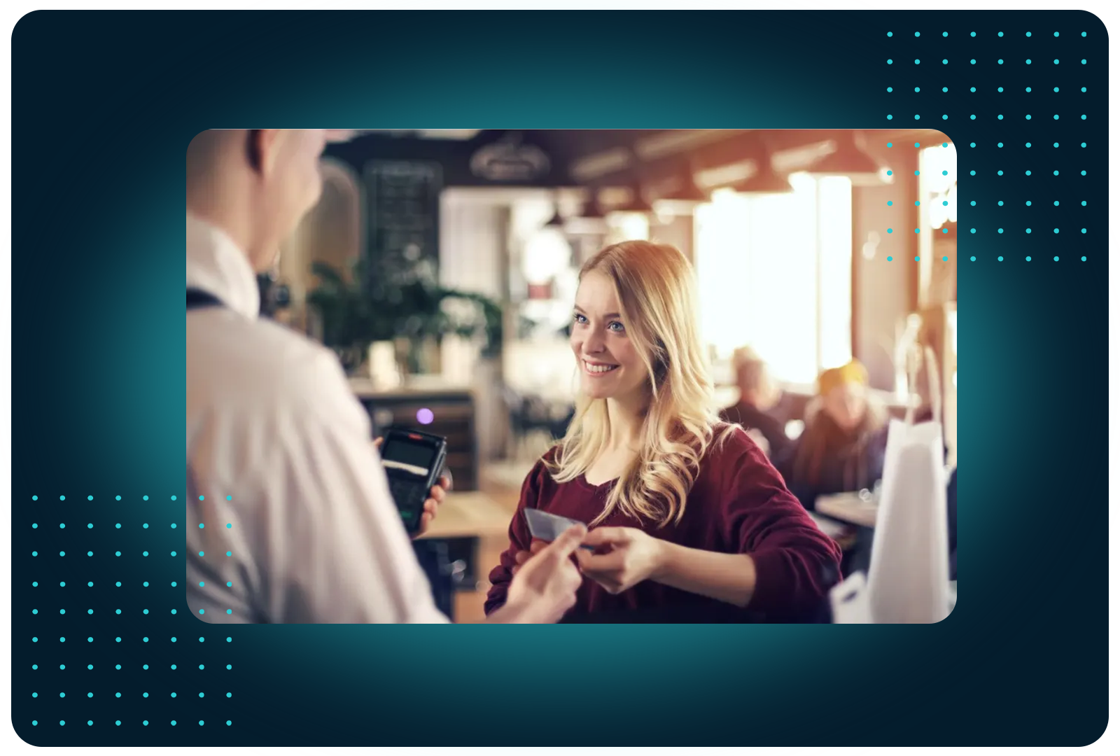Customer paying at a café counter, representing FaciliPay loyalty and rewards.
