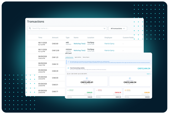 FaciliPay cloud reporting and analytics dashboard with connected POS hardware.