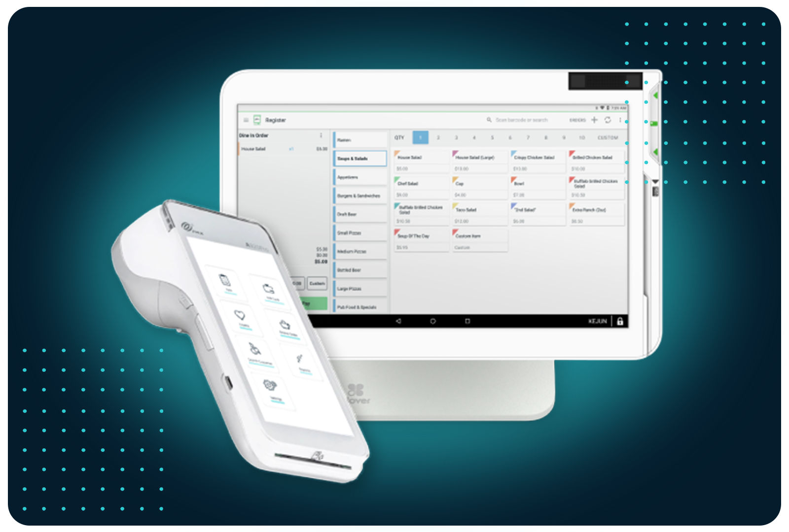 FaciliPay POS register and handheld card machine offering multi-tender payment support for hospitality and retail.