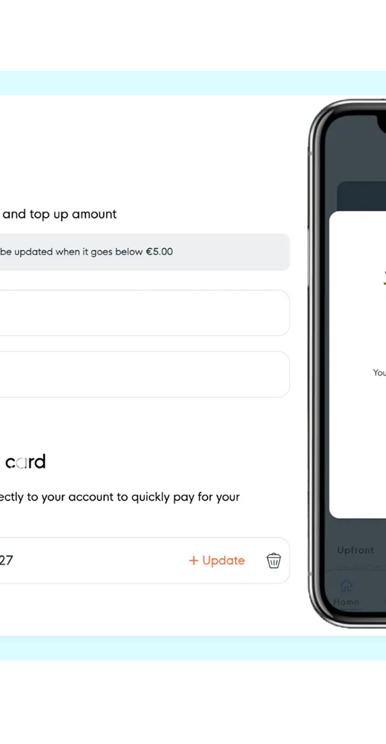 FaciliPay account top-up and fund management screen with auto top-up and saved card options.