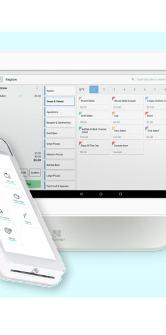 FaciliPay POS register and handheld card machine offering multi-tender payment support for hospitality and retail.