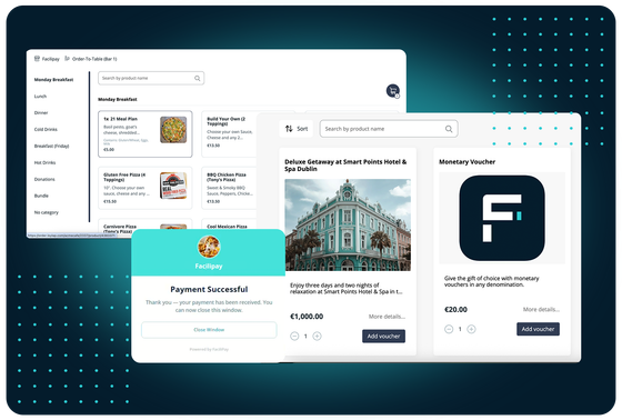 Facilipay's link to pay makes order-to-table ordering & gift vouchers fast, secure, and effortless for guests.