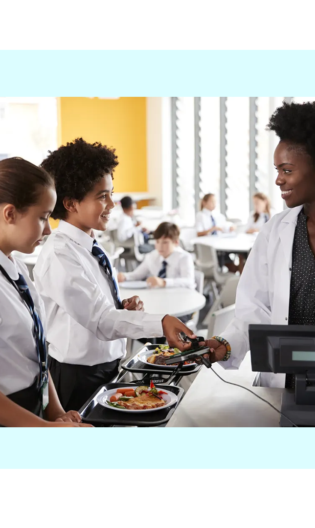 Students using cashless payment app on campus