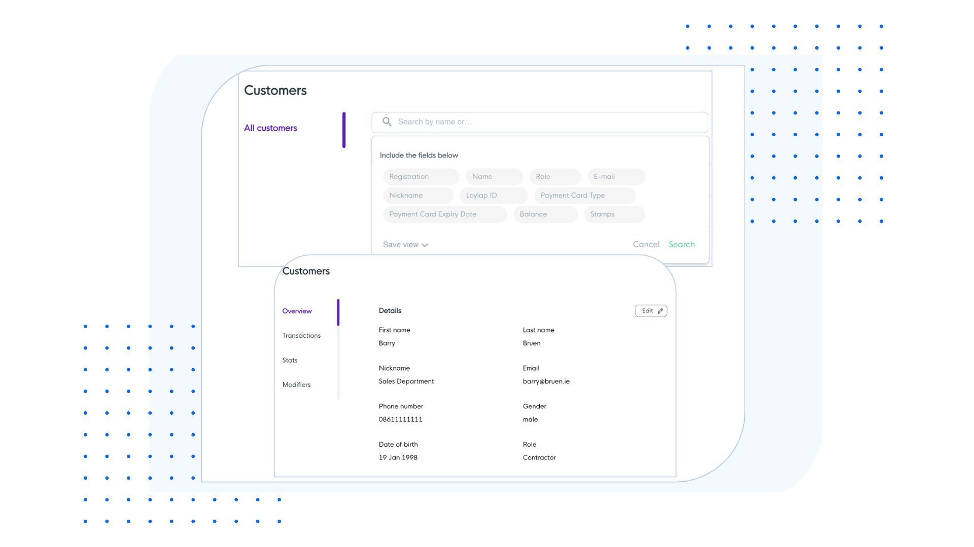 Customer management on terminal